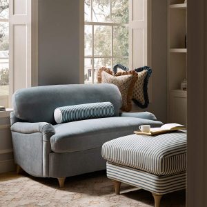 Daphnis Soft Blue Chenille Sofa Bed, Loveseat