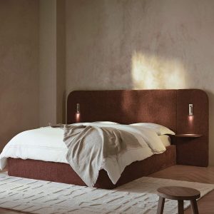 Della Extended Headboard Storage Bed, Burnt Brick Chenille