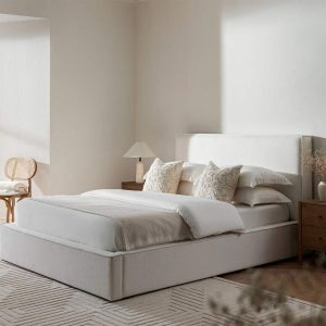 Forte Drawer Storage Bed, Beige Linen Blend