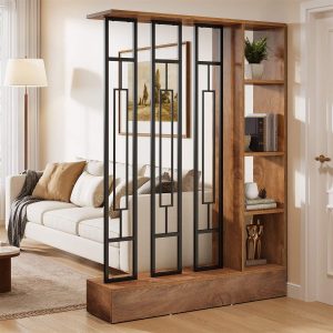 70.9" Wall Room Divider, Freestanding Wall Partition with Display Shelves