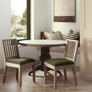 Hemingford Set of 2 Moss Green Velvet Bobbin Spindle Washed Oak Dining Chairs