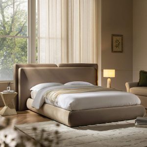 Jolene Layered Wingback Storage Bed, Taupe Velvet