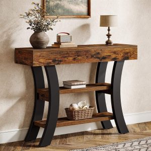 41" Console Table, Curved Entryway Table with Storage Shelves