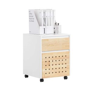 Sobuy ASK06-WN, Home Office Mobile File Cabinet Printer Stand Storage Cabinet on Wheels, White and Natural