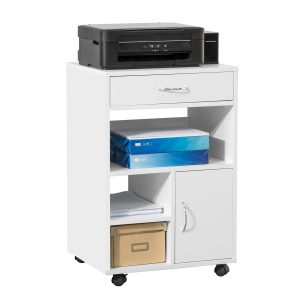 Sobuy FBT106-W, Home Office File Cabinet Printer Stand Storage Cabinet Side Cabinet on Wheels, White