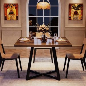 Square Dining Table, 31.5" Small Kitchen Dinner Table with Metal Base for 2-4