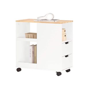 SoBuy FBT130-WN, Home Office File Cabinet Printer Stand Storage Cabinet on Wheels Side Table End Table, White