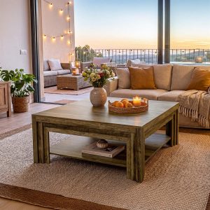 Farmhouse Square Coffee Table with Shelf