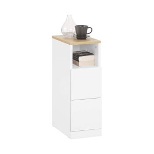 SoBuy FBT149-WN Slim Bedside Table with 2 Drawers & Open Shelf – Narrow Nightstand Side Table W20 x D35 x H60cm, White & Natural
