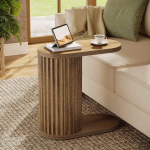 23.62" Fluted C-Shaped End Table with Oval Top, Narrow Side Table for Couch
