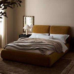 Thera Pillow Headboard Upholstered Bed, Burnt Ochre Chenille