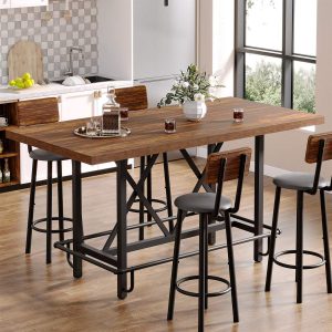 62.99" Counter Height Bar Table, Rectangular Farmhouse Pub Table for Kitchen or Dining Area