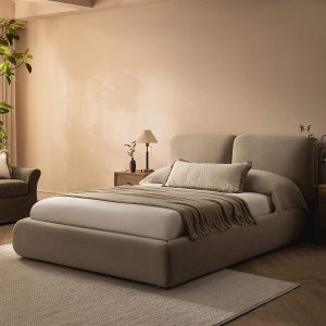 Thera Pillow Headboard Upholstered Bed, Fawn Chenille