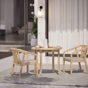Maris Outdoor 2 Seater Round Bistro Dining Table and Chairs - Natural