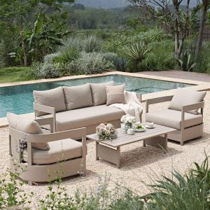 Stanford Outdoor 5-Seater Sofa Set, Taupe with Light Taupe Fabric