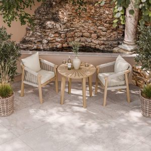 Roma Outdoor 2 Seater Round Bistro Table and Dining Chairs - Beige