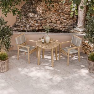 Roma Outdoor 2 Seater Round Bistro Table and Stacking Chairs - Beige