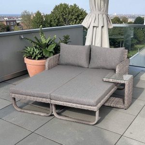 Sicily Aluminium Lounger set with Coffee Table in Grey Weave