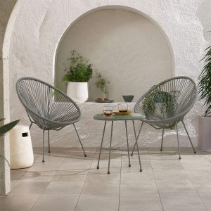 Monaco Outdoor 2 Seater Round Bistro Table and Egg Chairs - Grey