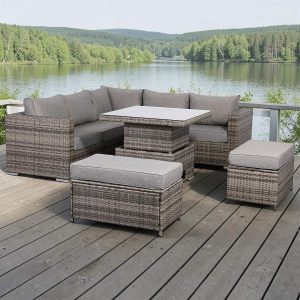 Cambridge Square Corner Sofa Set with Rising Table in Stone Browne Grey weave（#411-2）
