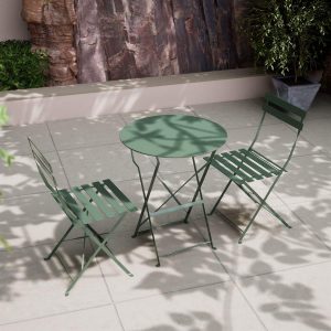 Padstow Outdoor 2 Seater Round Bistro Table and Chairs - Moss