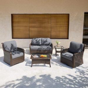 5-Piece Wicker Patio Furniture Set, Outdoor PE Rattan Conversation Set for Backyard