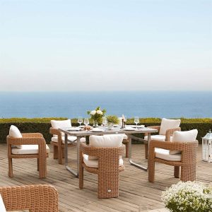 Stanford Round Wicker Outdoor 6-Seater Rectangular Dining Set, Natural