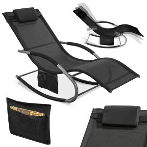 SoBuy OGS28-SCH, Outdoor Garden Rocking Sun Lounger Recliner Relaxing Chair with Headrest and Side Bag, Black