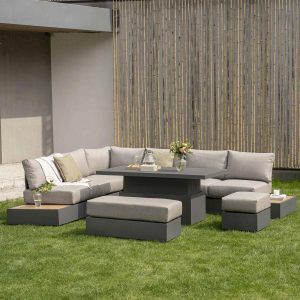 Jardin Aluminium Large Corner Casual Dining Set with Rising Table, Granite