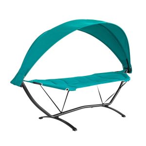 SoBuy OGS51-TB, Outdoor Garden Patio Hammock Swing Chair Sun Lounger with Sun Shade, Blue