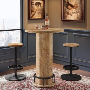 Round Bar Table Set, Pub Cocktail Table Bistro Sets with 2 Barstools