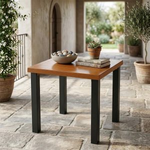 Square Outdoor Side Table, Weather Resistant Patio End Table with Metal Legs