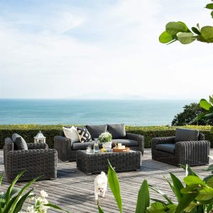 Bellagio Round Wicker Sofa Set with Coffee Table, Dark Grey