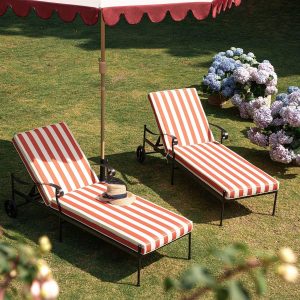 Haymes Metal Sun Lounger with Wheels, Scarlet Stripe