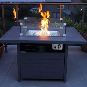 Rattan Park Square Gas Fire Pit Table in Charcoal grey