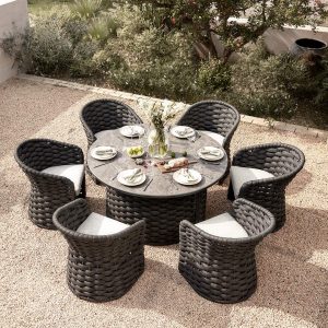 Positano Wide Rope 6-Seater Round Dining Set, Grey