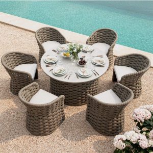 Positano Wide Rope 6-Seater Round Dining Set, Taupe