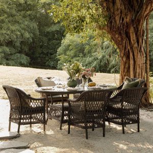 Willowbrook Lattice Weave Rattan 6-Seater Oval Dining Set, Dark Grey