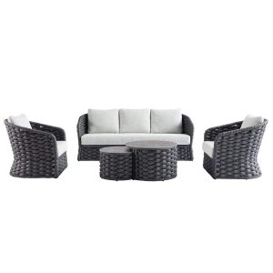 Positano Wide Rope Sofa Set with Nesting Coffee Tables, Grey