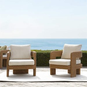 Stanford Round Wicker Outdoor Armchair Set, Natural