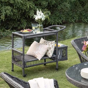 Willowbrook Lattice Weave Rattan Bar Cart, Dark Grey