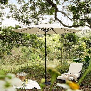 3M LED Light Aluminium Frame Garden Parasol with Tilt Crank, Beige