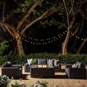 Bellagio Round Wicker Sofa Set with Firepit Coffee Table, Dark Grey