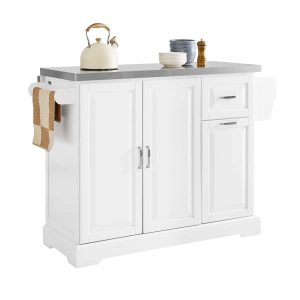 SoBuy FKW128-II-ST, Kitchen Island on Wheels Rolling Storage Trolley with Expandable Worktop Kitchen Storage Unit Cabinet Sideboard Perfect for Kitchen Organisation W130 x D46/71 x H91cm White