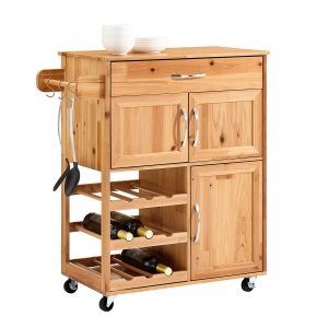 Pre-sale SoBuy FKW45-N, Kitchen Trolley on Wheels Solid Wood Free-Standing Storage Unit with Wine Rack, Drawer & Cupboards, Small Kitchen Island – Ideal for Coffee Station, Dining Room, Outdoor Bar 66x38x86cm