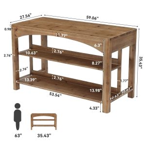 Tribesigns 59-Inch Kitchen Island, Solid Wood Island Table with 3-Tier Storage for Kitchen Dining Room