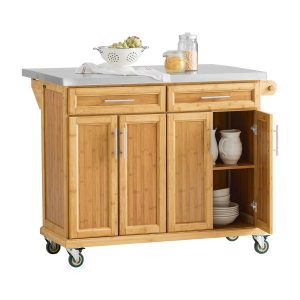 SoBuy FKW69-N Kitchen Island on Wheels Rolling Kitchen Storage Trolley with Extendable Worktop, 2 Drawers and Adjustable Shelves for Dining Room, Breakfast Bar Natural 115 x(46-71) x92cm