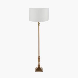 Canterbury Antique Brass Metal Floor Lamp Base with Lino 45cm Cream Self Lined Linen Cylinder Lampshade | OUTLET