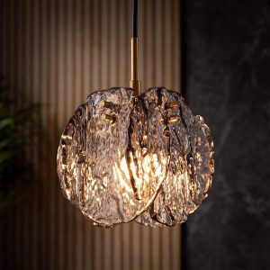 1-Light Pendant Light with Smoky Glass Shade & Adjustable Height