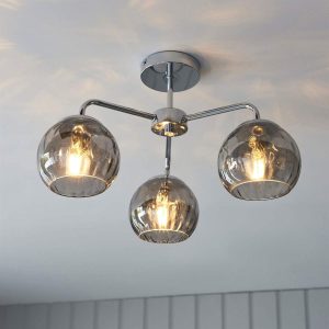 Dimple 3lt Semi Flush Light in Chrome & Smokey Mirrored Glass